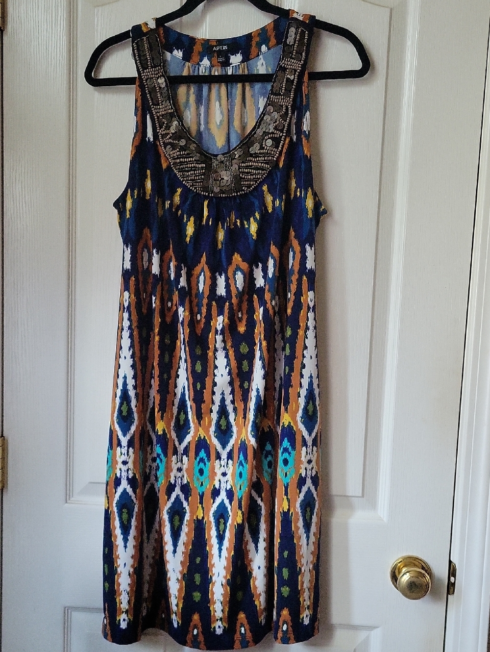 Apt. 9 Navy Multi Ikat Maxi Dress with Beaded Scoop Neck
